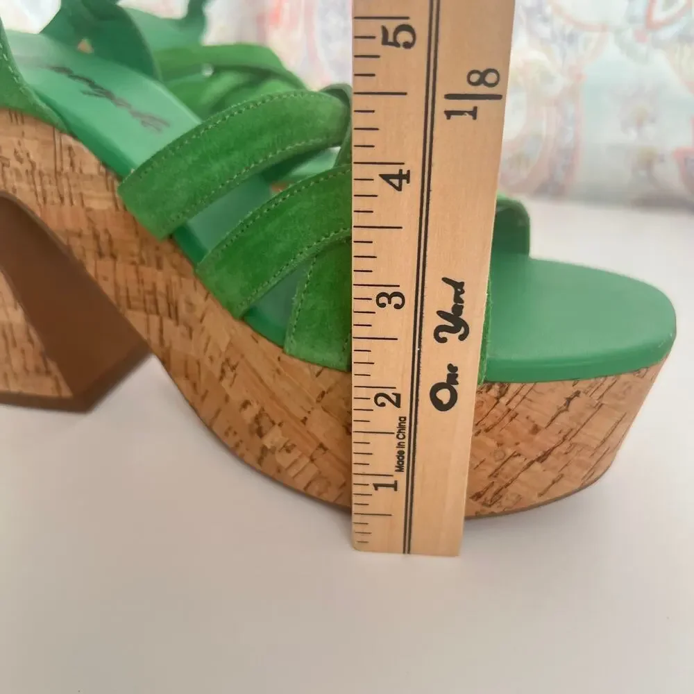 Free People Lisbon MJ Platform Sandals In Goddess Green Suede Size 39.5